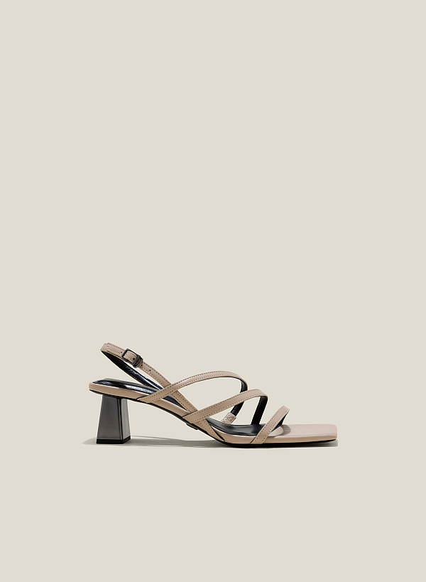 Alluminum-Effect Heel Thin Strap Sandals - PUM 0763 - Beige