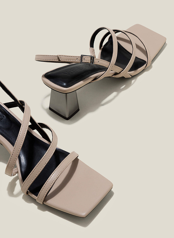 Alluminum-Effect Heel Thin Strap Sandals - PUM 0763 - Beige - VASCARA