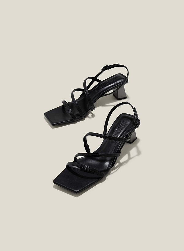 Alluminum-Effect Heel Thin Strap Sandals - PUM 0763 - Black - VASCARA