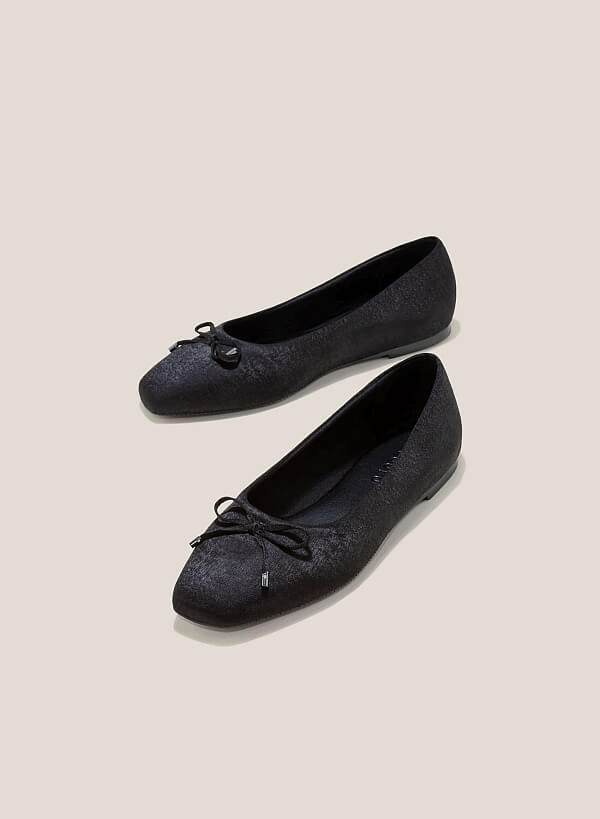 Bow Tie Décor Squared-Toe Ballerinas - SLI 0430 - Black - VASCARA