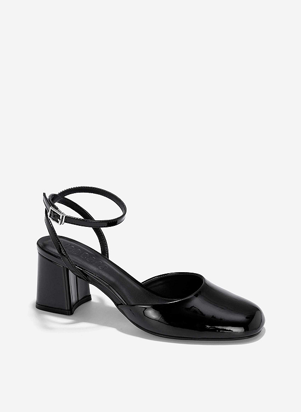 Giày bít mũi tròn block heel phối ankle strap - BMN 0657 - Màu đen - VASCARA