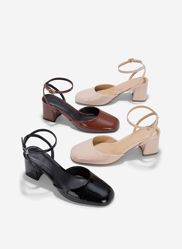 Giày bít mũi tròn block heel phối ankle strap - BMN 0657 - Màu kem - VASCARA