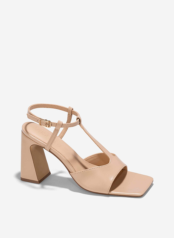 Giày sandals block heel t-strap cách điệu