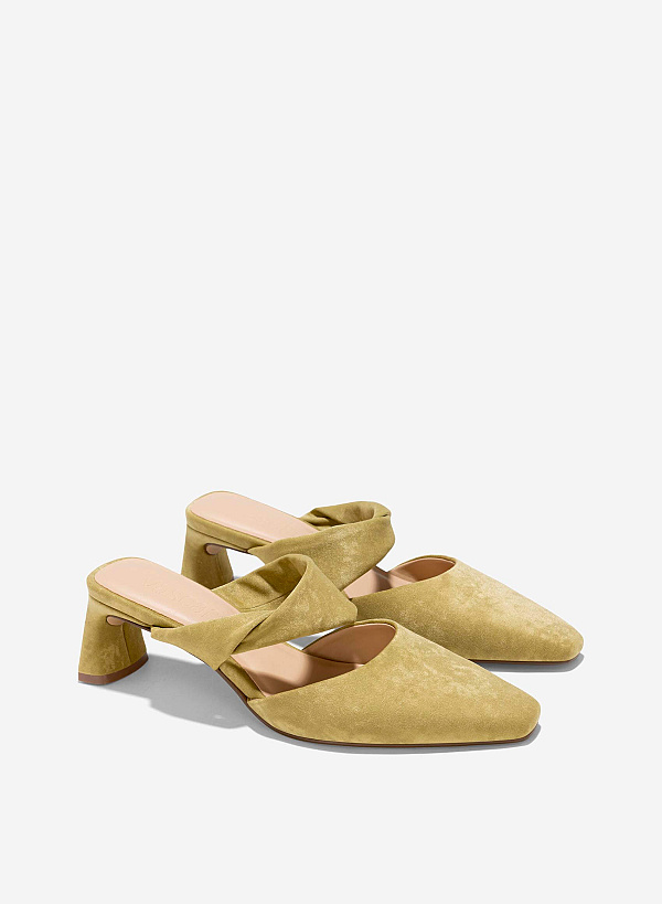 Guốc mules nhấn quai cách điệu - GNN 0207 - Màu xanh olive - VASCARA