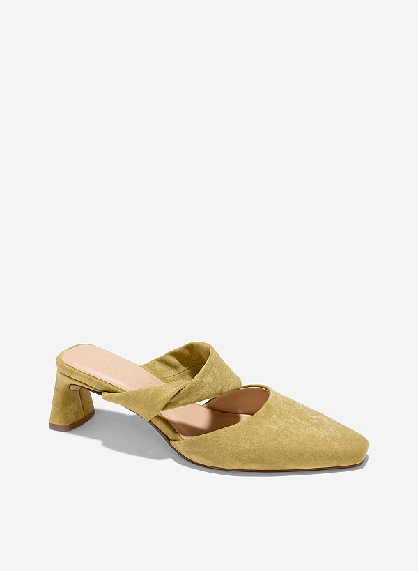 Guốc mules nhấn quai cách điệu - GNN 0207 - Màu xanh olive - VASCARA