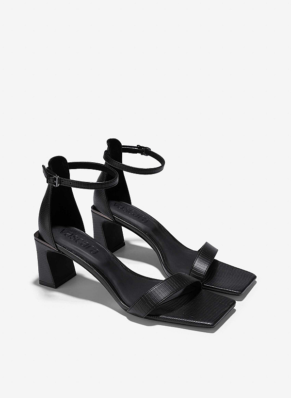 Lizard-Effect Block Heels Sandals - PUM 0776 - Black - VASCARA