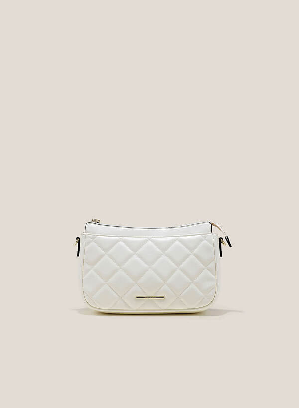 Square-Patterned Quilted Crossbody Bag - MES 0213 - Cream