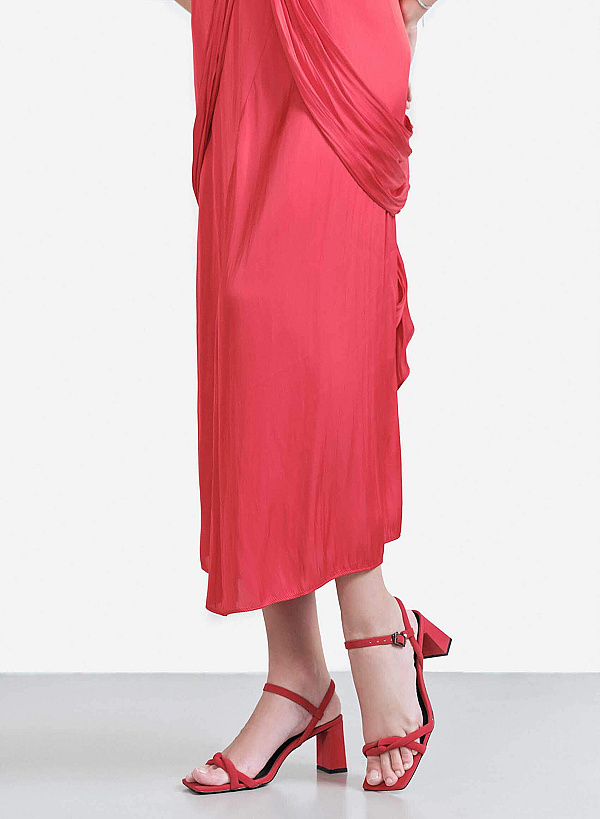 Strappy Block Heel Sandals - PUM 0777 - Red - VASCARA