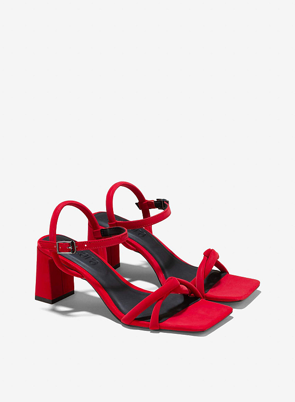 Strappy Block Heel Sandals - PUM 0777 - Red - VASCARA