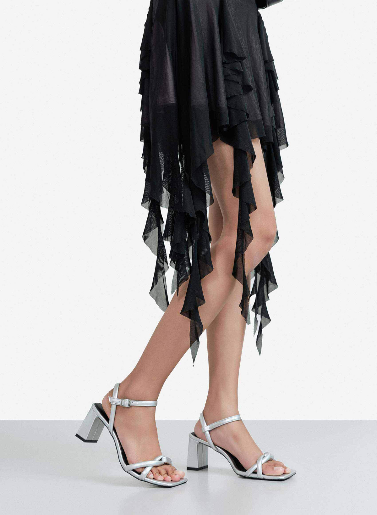 Strappy Block Heel Sandals - PUM 0777 - Silver - vascara.com