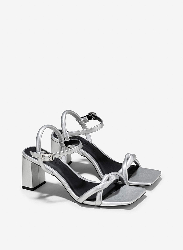 Strappy Block Heel Sandals - PUM 0777 - Silver - VASCARA