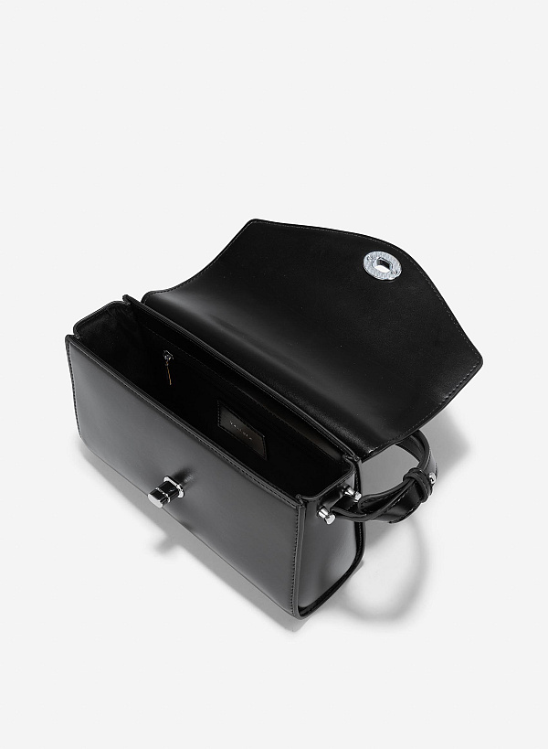 Túi đeo vai nắp gập basic phối khóa xoay - SHO 0250 - Màu đen - VASCARA