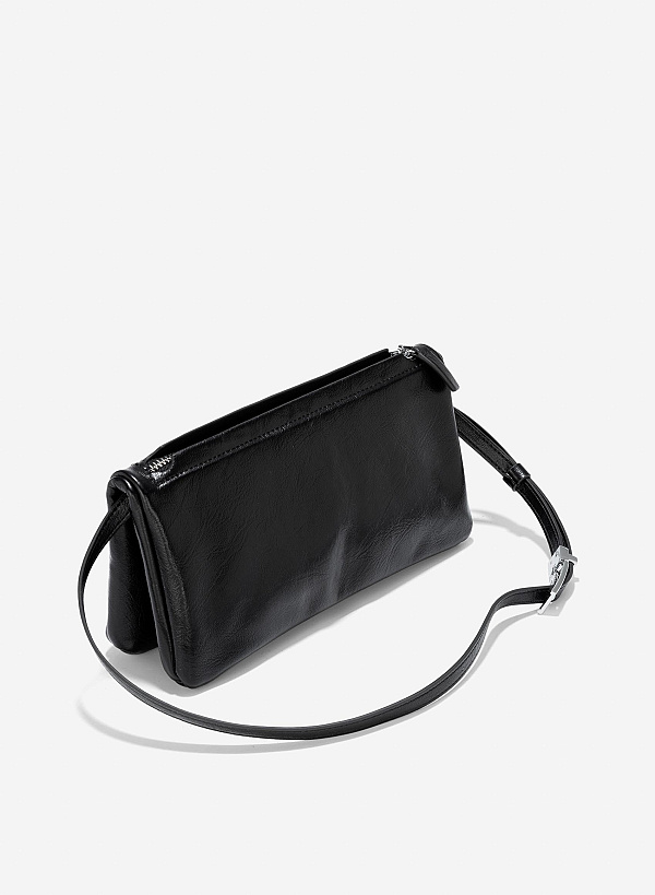 Túi đeo vai ngăn đôi phối khóa gài - SHO 0251 - Màu đen - VASCARA