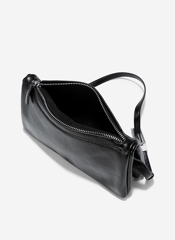 Túi đeo vai ngăn đôi phối khóa gài - SHO 0251 - Màu đen - VASCARA