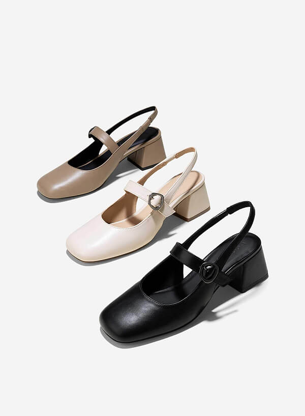 Giày slingback mũi tròn quai mary janes - BMN 0640 - Màu đen - VASCARA