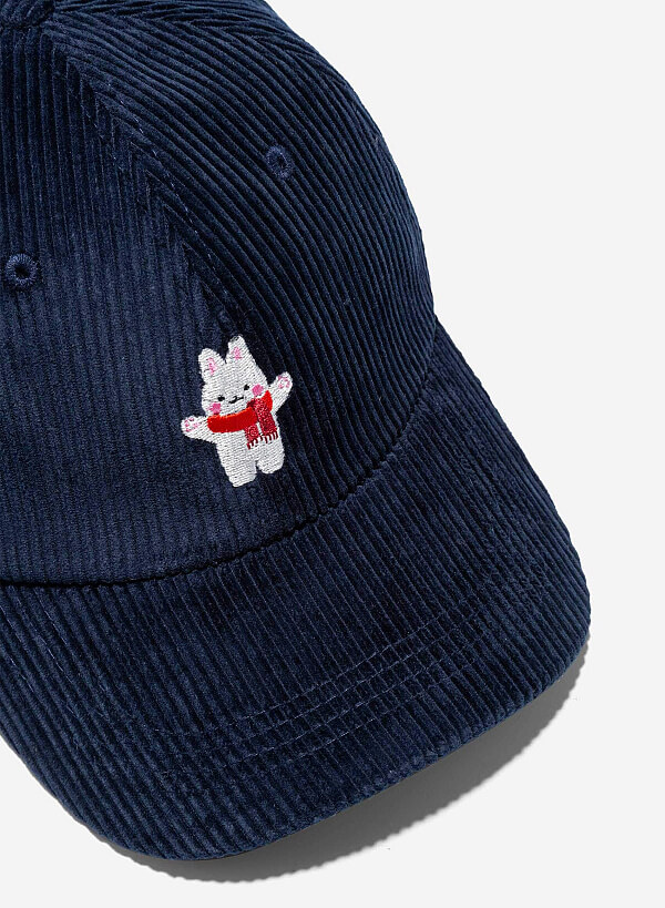 Nón lưỡi trai họa tiết winter bunny phối nhung tăm - WOC 0002 - Màu xanh navy - VASCARA