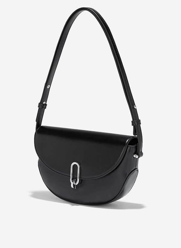 Saddle bag đeo vai nhấn khóa kiểu kim loại - SHO 0238 - Màu đen - VASCARA