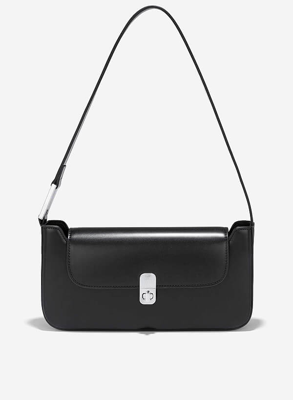 Túi baguette đeo vai nhấn khóa kim loại - SHO 0243 - Màu đen