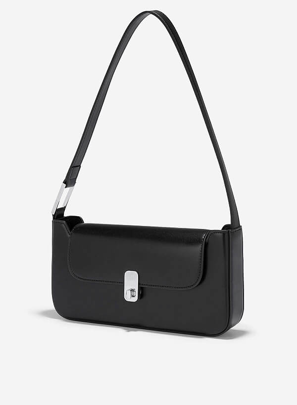 Túi baguette đeo vai nhấn khóa kim loại - SHO 0243 - Màu đen - VASCARA
