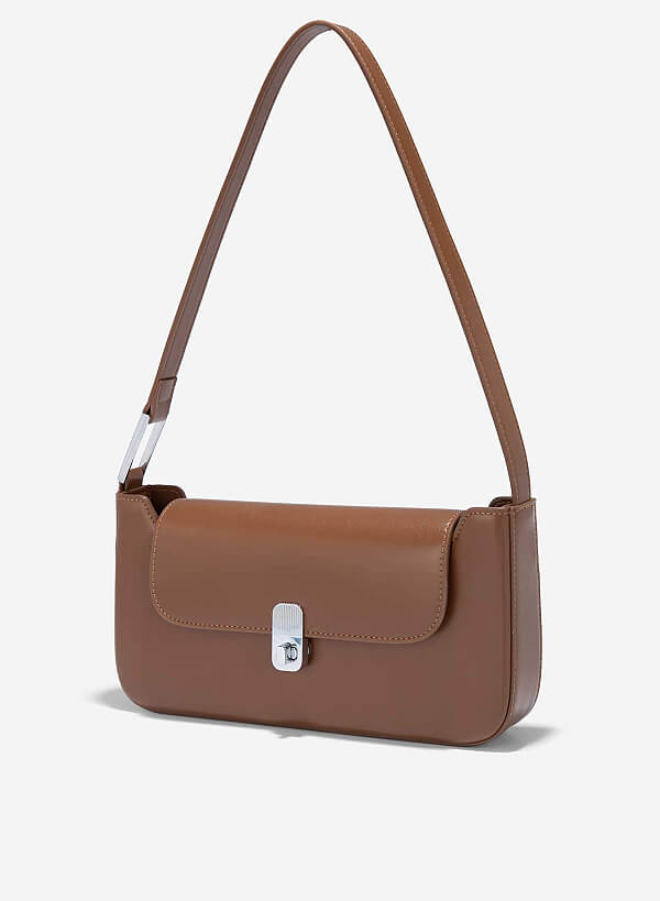Túi baguette đeo vai nhấn khóa kim loại - SHO 0243 - Màu nâu đậm - VASCARA