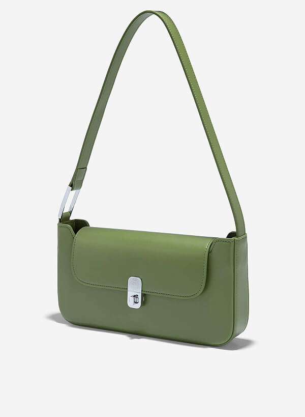 Túi baguette đeo vai nhấn khóa kim loại - SHO 0243 - Màu xanh lá - VASCARA
