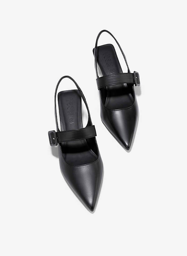 Giày bít mũi nhọn slingback phối quai - BMN 0658 - Màu đen - VASCARA