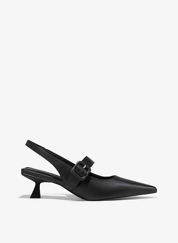 Giày bít mũi nhọn slingback phối quai - BMN 0658 - Màu đen - VASCARA