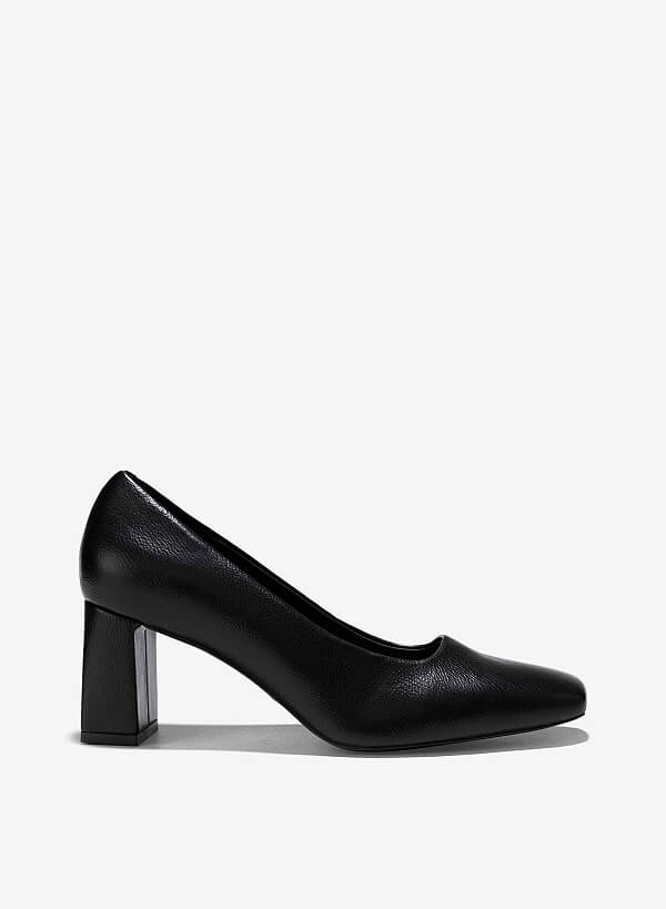 Giày bít mũi vuông block heel - BMN 0638 - Màu đen - VASCARA