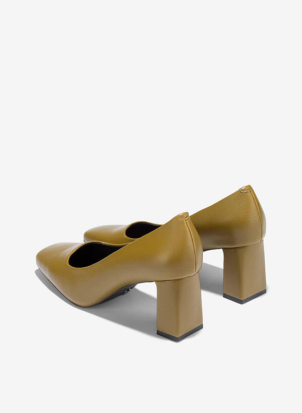 Giày bít mũi vuông block heel - BMN 0638 - Màu xanh rêu - VASCARA