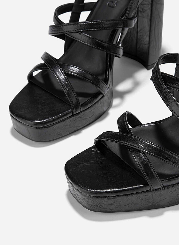 Giày sandal phối dây vân nứt - SDN 0782 - Màu đen - VASCARA