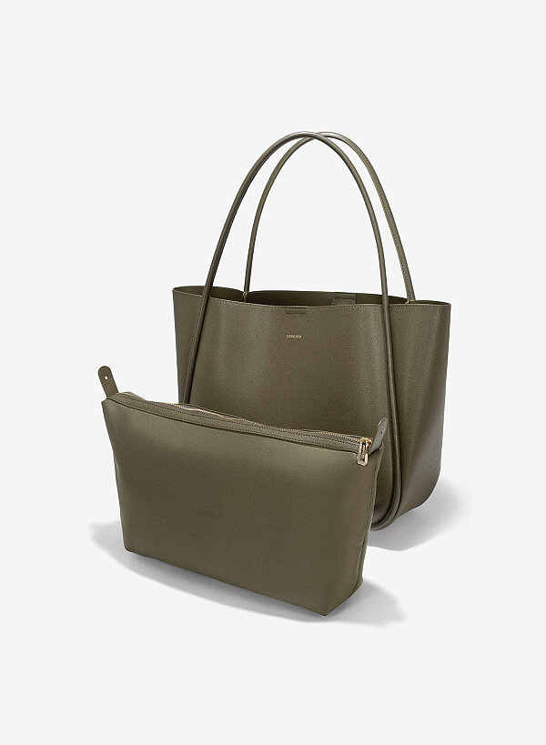 Túi tote oversize monotone quai đôi - TOT 0145 - Màu xanh rêu - VASCARA