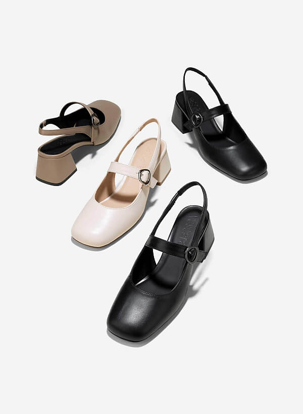 Giày slingback mũi tròn quai mary janes - BMN 0640 - Màu kem - VASCARA