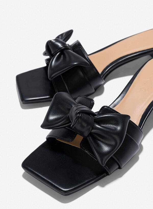 Bow Strap Mules - MUL 0211 - Black - VASCARA