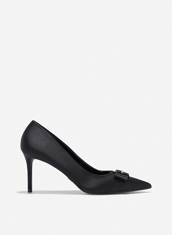 Bow Tie Décor Pointed Toe Pumps - HIG 0681 - Black