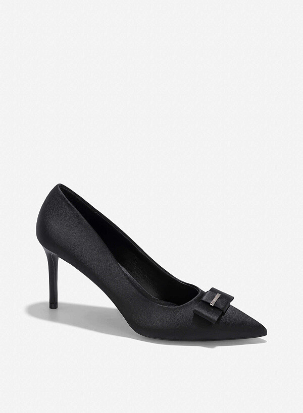 Bow Tie Décor Pointed Toe Pumps - HIG 0681 - Black - VASCARA