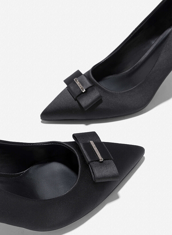 Bow Tie Décor Pointed Toe Pumps - HIG 0681 - Black - VASCARA