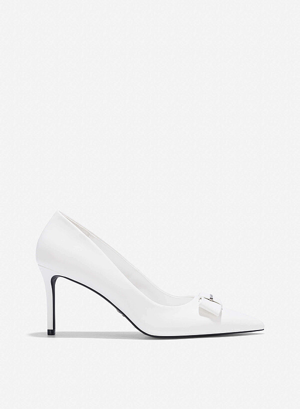 Bow Tie Décor Pointed Toe Pumps - HIG 0681 - White