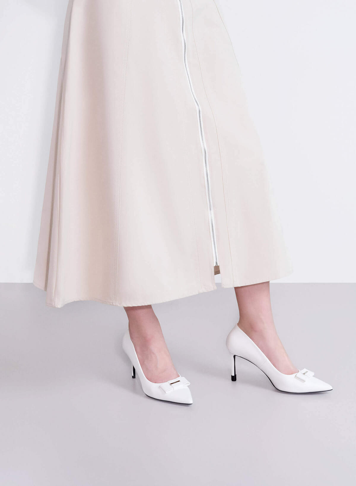 Bow Tie Décor Pointed Toe Pumps - HIG 0681 - White - vascara.com