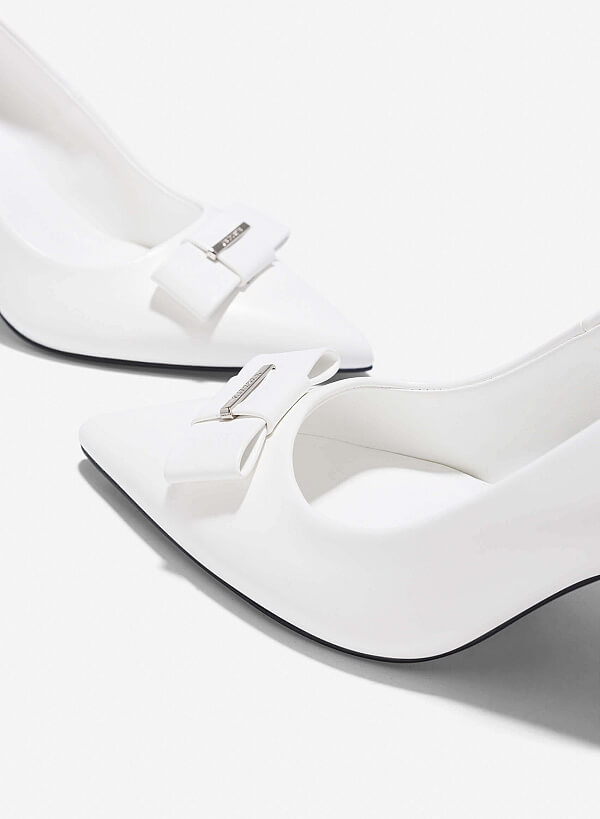 Bow Tie Décor Pointed Toe Pumps - HIG 0681 - White - VASCARA