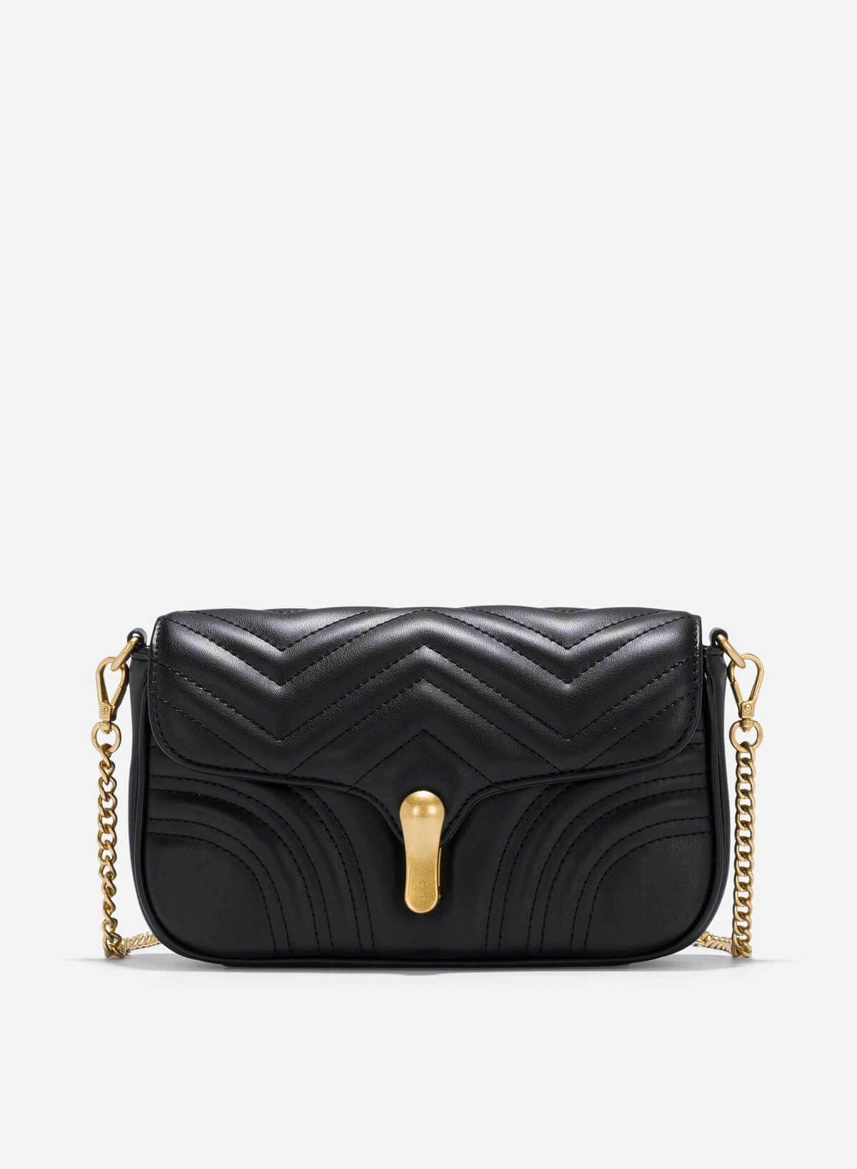 Chain Décor Quilted Crossbody Bag - MES 0239 - Black - VASCARA