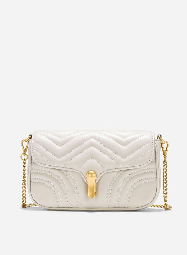 Chain Décor Quilted Crossbody Bag - MES 0239 - Cream