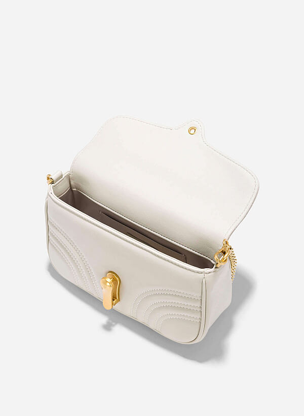 Chain Décor Quilted Crossbody Bag - MES 0239 - Cream - VASCARA