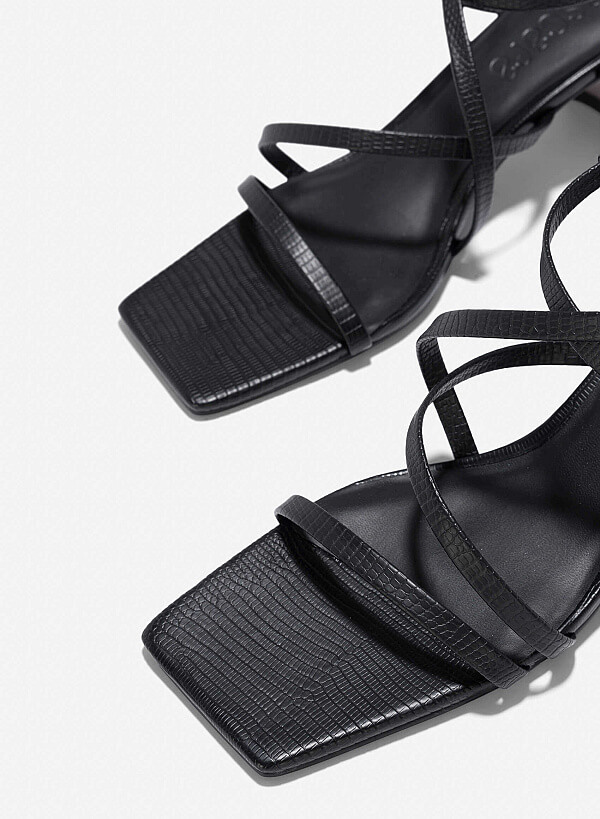Croc-Effect Strappy Sandals - PUM 0796 - Black - VASCARA