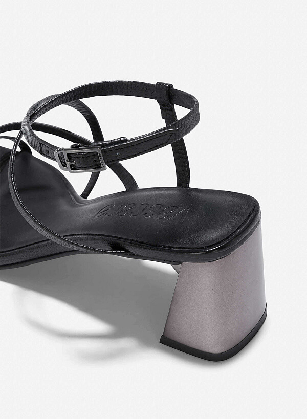 Croc-Effect Strappy Sandals - PUM 0796 - Black - VASCARA