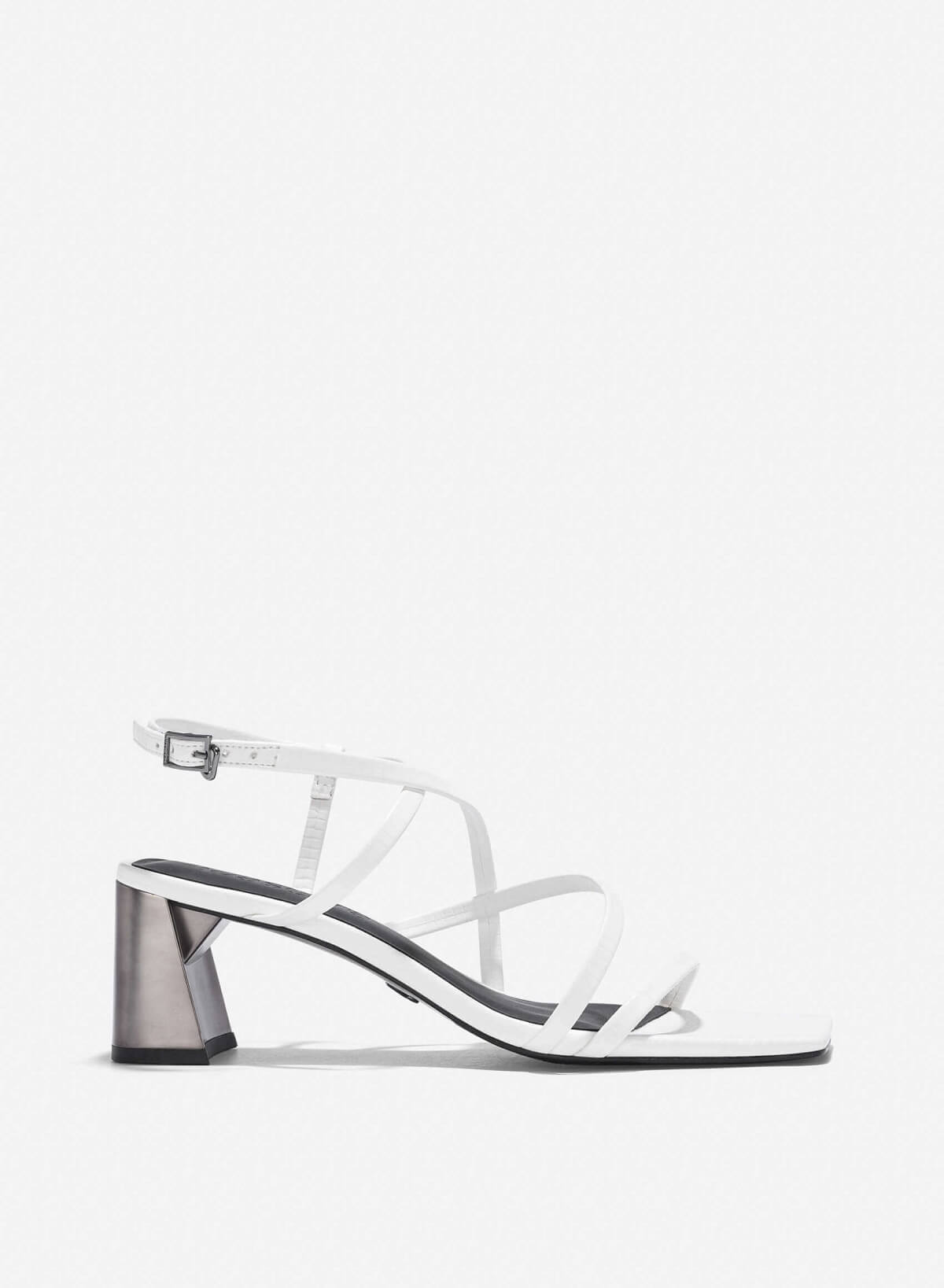 Croc-Effect Strappy Sandals - PUM 0796 - White - VASCARA