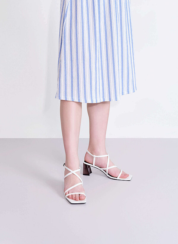 Croc-Effect Strappy Sandals - PUM 0796 - White - VASCARA