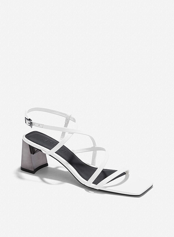 Croc-Effect Strappy Sandals - PUM 0796 - White - VASCARA