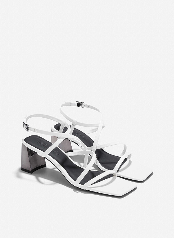 Croc-Effect Strappy Sandals - PUM 0796 - White - VASCARA