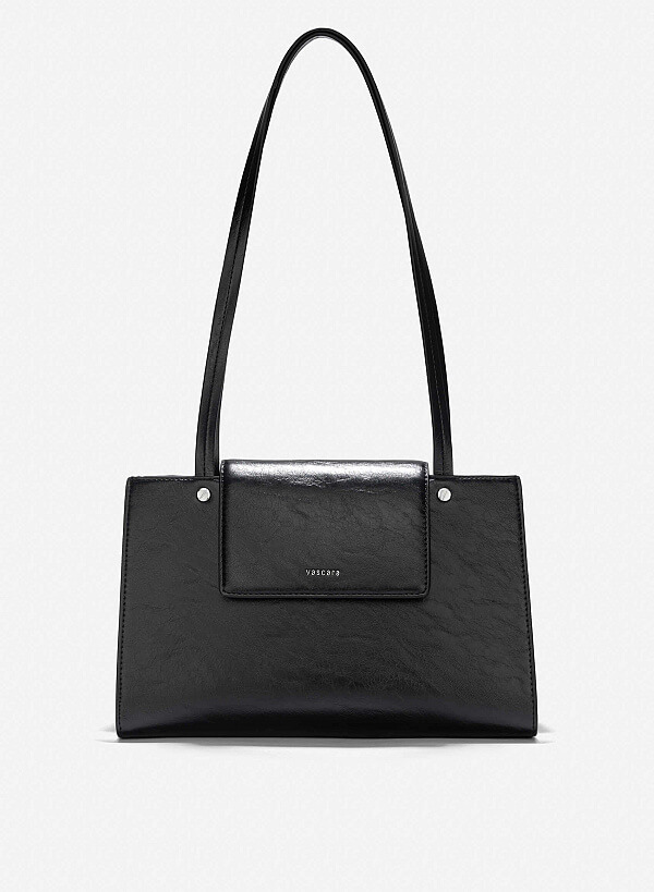 Double Straps Flap Tote Bag - TTE 0163 - Black