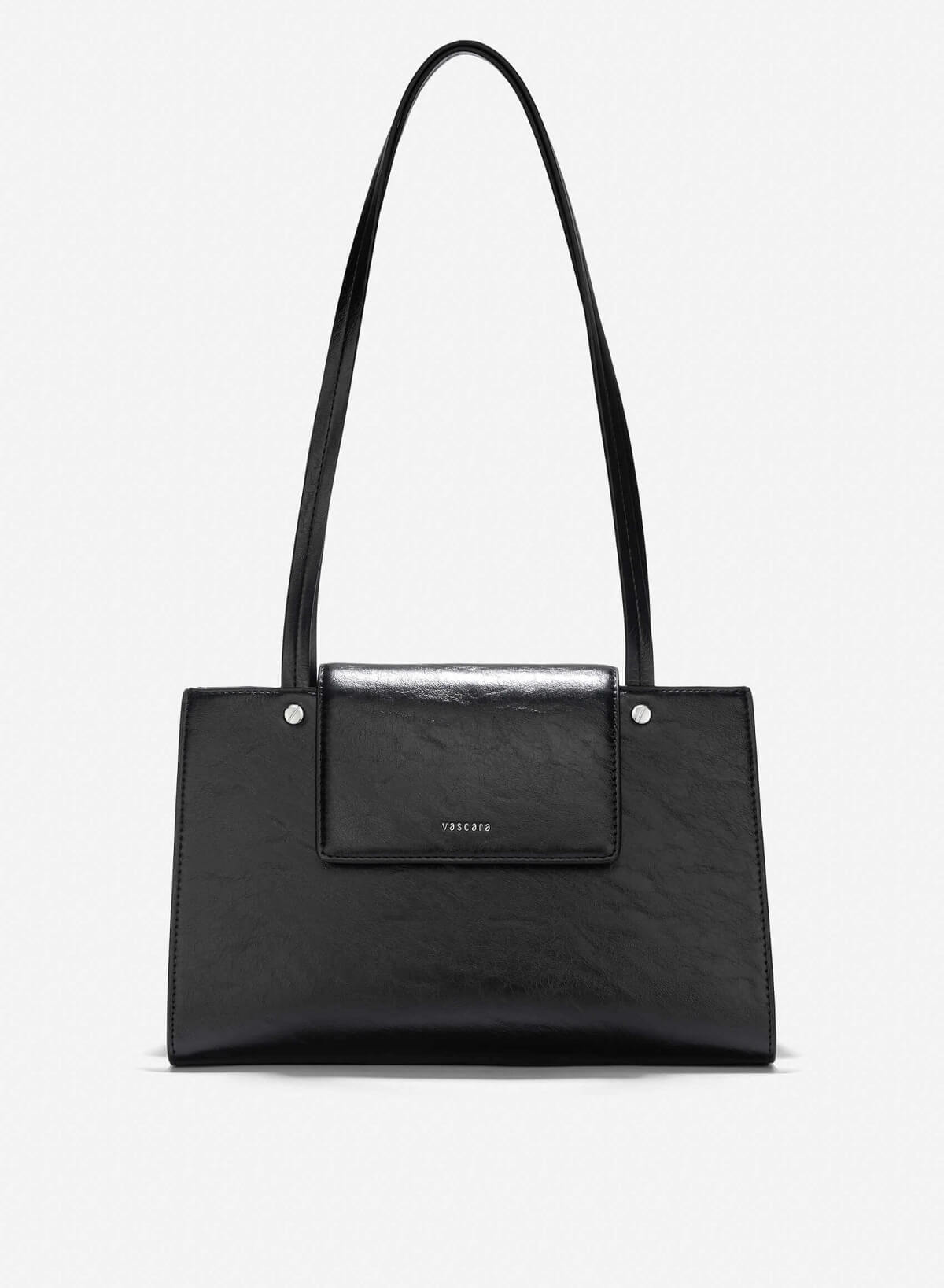 Double Straps Flap Tote Bag - TTE 0163 - Black - VASCARA